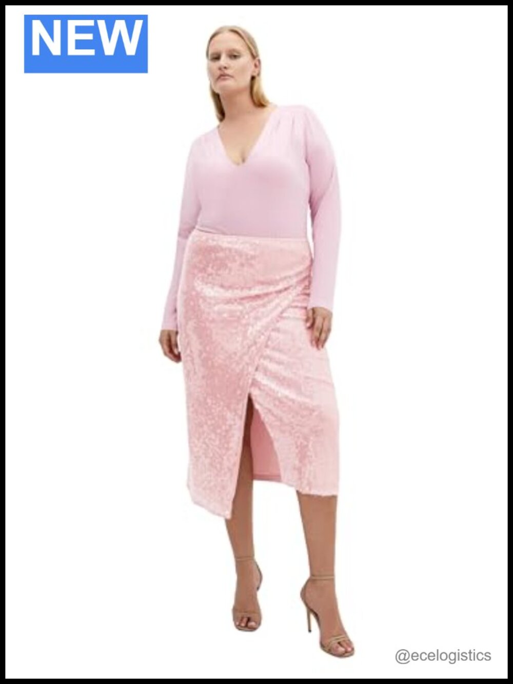 Plus Size Sequin Midi Skirt High Rise Pull On